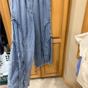 Casual Blue Wide Leg Denim Pants